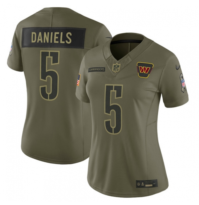 Women's Washington Commanders #5 Jayden Daniels Olive 2025 Salute to Service Limited Stitched Jersey(Run Small)