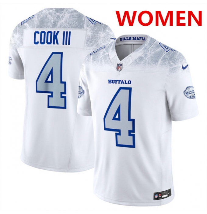 Women's Buffalo Bills #4 James Cook III White 2025 F.U.S.E. “Rivalries” Vapor Untouchable Football Stitched Jersey(Run Small)