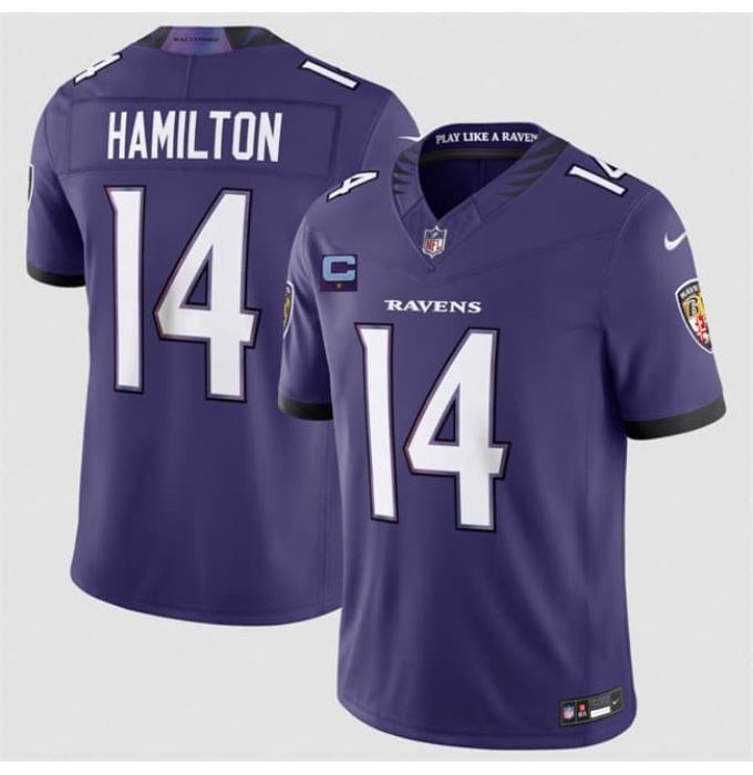Men's Baltimore Ravens #14 Kyle Hamilton Purple 2026 With 1-Star C F.U.S.E. Vapor Limited Football Stitched Jersey