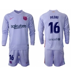 Men 2021-2022 Club Barcelona Second away purple Long Sleeve 16 Soccer Jersey