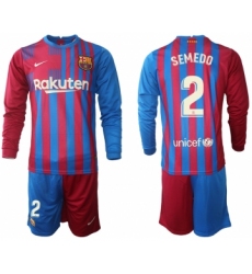 Men 2021-2022 Club Barcelona home red blue Long Sleeve 2 Nike Soccer Jersey