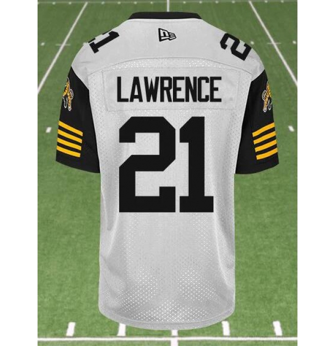 CFL Hamilton tiger cats #21 LAWRENCE Crested Away White Jersey