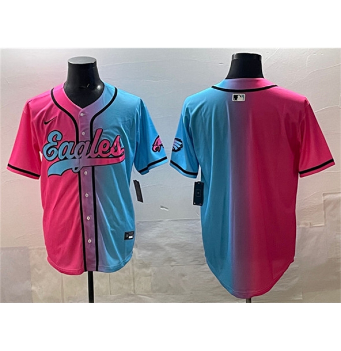 Men's Philadelphia Eagles Blank Pink Blue Limited Stitched Baseball Jersey