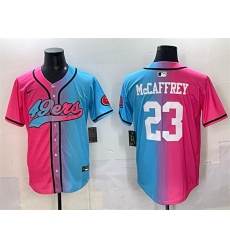 Men's San Francisco 49ers #23 Christian McCaffrey Pink Blue Limited Stitched Baseball Jersey