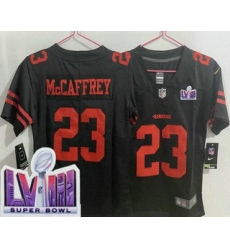 Women's San Francisco 49ers #23 Christian McCaffrey Limited Black LVIII Super Bowl Vapor Jersey