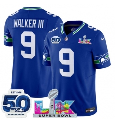 Men's Seattle Seahawks #9 Kenneth Walker III Royal 2025 F.U.S.E. Super Bowl LX And 50th Season Vapor Throwback Limited Football Stitched Jersey
