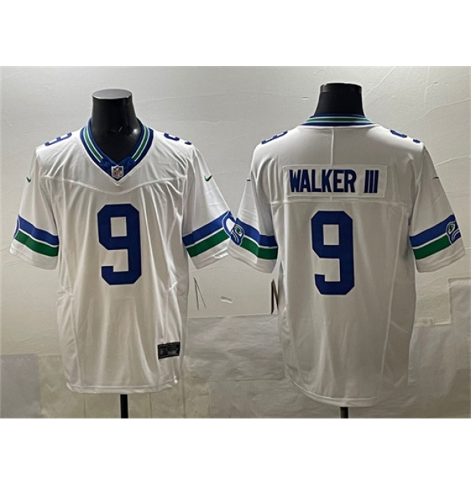 Men's Seattle Seahawks #9 Kenneth Walker III White F.U.S.E. Throwback Vapor Limited Football Stitched Jersey