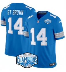 Men's Detroit Lions #14 Amon-Ra St. Brown Blue 2024 NFC North Champions F.U.S.E. Vapor Limited Stitched Jersey