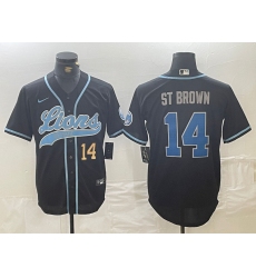Men's Detroit Lions #14 Amon-Ra St. Brown Number Black Cool Base Stitched Baseball Jersey