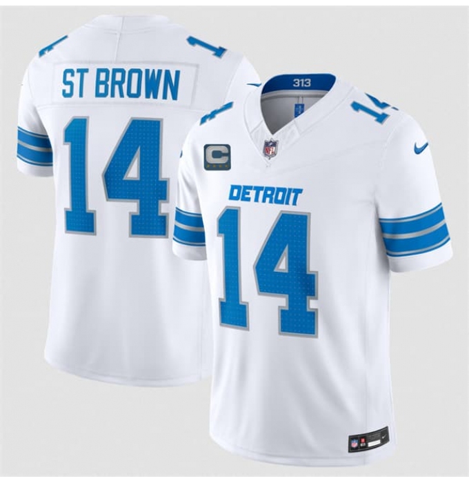 Men's Detroit Lions #14 Amon-Ra St. Brown White 2026 With 4-Star C F.U.S.E. Vapor Limited Football Stitched Jersey