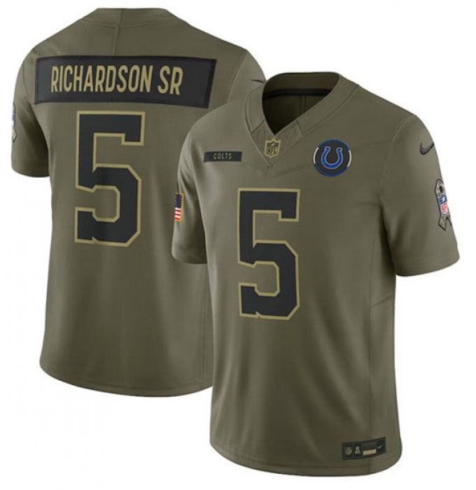 Men's Indianapolis Colts #5 Anthony Richardson Sr. Olive 2025 Salute to Service Limited Football Stitched Jersey