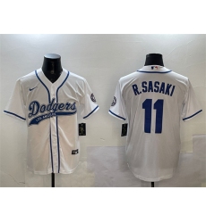 Men's Los Angeles Dodgers #11 Roki Sasaki White With Cool Base Stitched Baseball Jersey