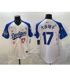 Men's Los Angeles Dodgers #17 大谷翔平 White Royal 2025 World Series Champions Tokyo Series Limited Stitched Baseball Jersey