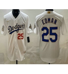 Men's Los Angeles Dodgers #25 Tommy Edman White 2026 Gold Back To Back World Champions Collection Stadium Jersey