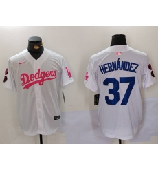 Men's Los Angeles Dodgers #37 Teoscar Hernández White Pink Vin & Kobe Stitched Baseball Jersey