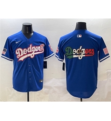 Men's Los Angeles Dodgers Team Big Logo Royal With American Flag Limited Stitched Baseball Jersey