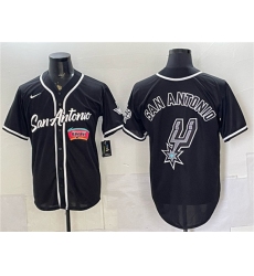 Men's San Antonio Spurs Team Big Logo Black Stitched Baseball Jersey