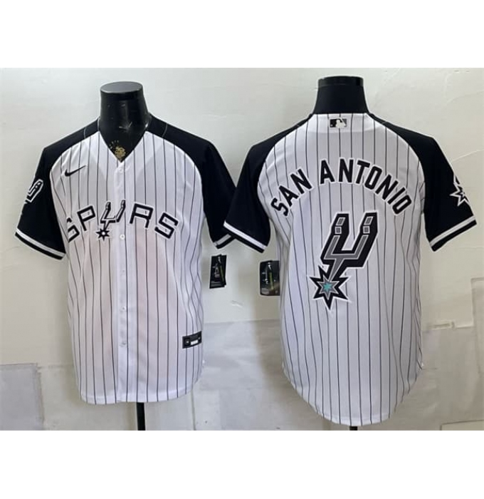 Men's San Antonio Spurs Team Big Logo White Stitched Baseball Jersey