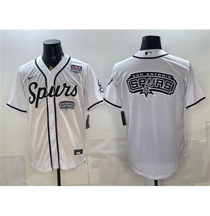 Men's San Antonio Spurs Team Big Logo White USA 250 Stitched Baseball Jersey
