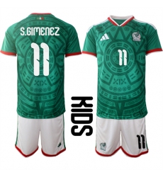 Youth Mexico #11 S.GIMENEZ National Team FIFA x World Cup 2026 Home Green On Field Kids Jersey