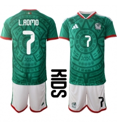 Youth Mexico #7 L.ROMO National Team FIFA x World Cup 2026 Home Green On Field Kids Jersey