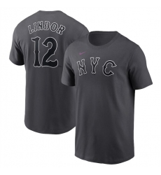 Men's New York Mets #12 Francisco Lindor Graphite 2024 City Connect Fuse Name & Number T-Shirt