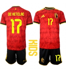 Youth Belgium #17 DE KETELAE National Team FIFA x World Cup 2026 Home Red On Field Kids Jersey