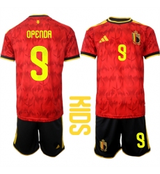 Youth Belgium #9 OPENDA National Team FIFA x World Cup 2026 Home Red On Field Kids Jersey