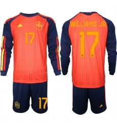 Men's Spain #17 WILLIAMS JR. National Team FIFA x World Cup 2026 Long Sleeve Home Red On Field Jerseys
