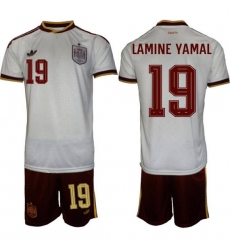 Men's Spain Team #19 Lamine Yamal Scarlet White Soccer Jersey Suit