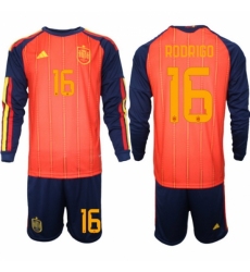 Spain 2026 FIFA World Cup Soccer Jersey Red LONG #16 RODRIGO