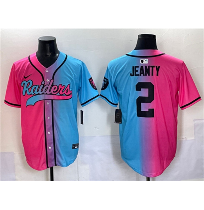 Men's Las Vegas Raiders #2 Ashton Jeanty Pink Blue Limited Stitched Baseball Jersey