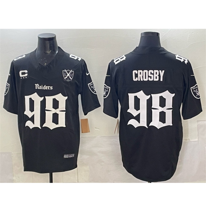 Men's Las Vegas Raiders #98 Maxx Crosby Black F.U.S.E. Gothic Sin City Shadows Edition With 65th Anniversary 3-Star C Vapor Untouchable Limited Stitched Fo