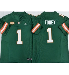 Men's Miami Hurricanes #1 Malachi Toney Aqua F.U.S.E. Stitched Football Jersey