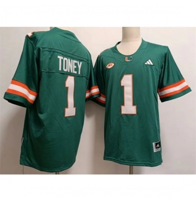 Men's Miami Hurricanes #1 Malachi Toney Aqua Stitched Football Jersey