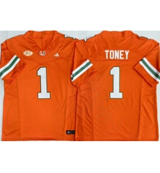 Men's Miami Hurricanes #1 Malachi Toney Orange F.U.S.E. Stitched Football Jersey