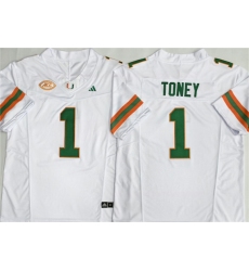 Men's Miami Hurricanes #1 Malachi Toney White F.U.S.E. Stitched Football Jersey