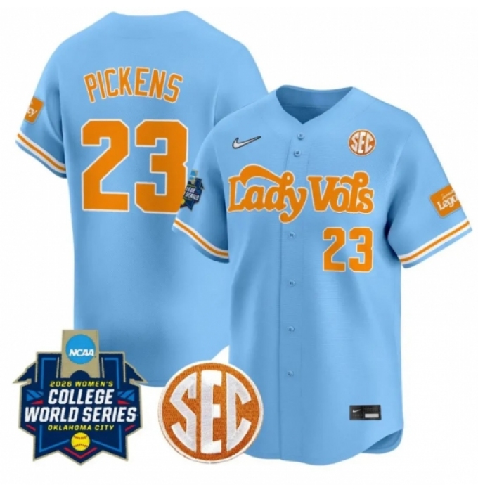 Men's Tennessee Volunteers #23 Karlyn Pickens Blue 2026 World Series SEC Patch Softball Stitched Jersey