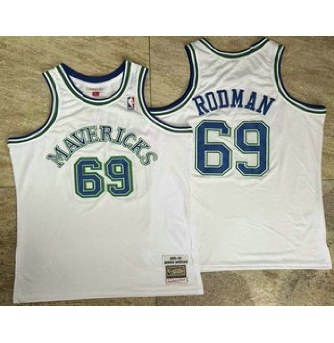 Men's Dallas Mavericks #69 Dennis Rodman White AU Throwback Jersey