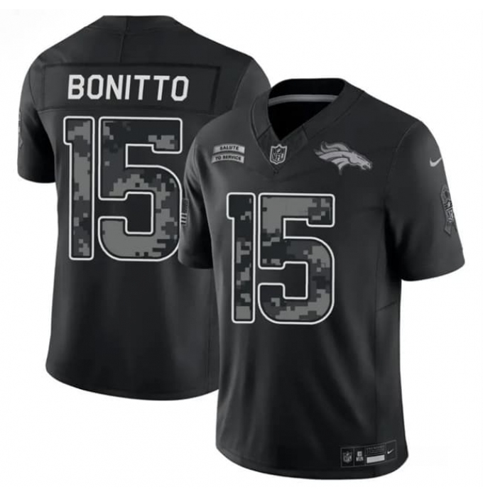Men's Denver Broncos #15 Nik Bonitto Black 2026 F.U.S.E. Salute to Service Limited Stitched Football Stitched Jersey