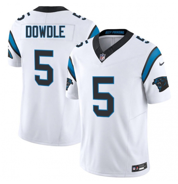 Men's Carolina Panthers #5 Rico Dowdle White 2024 F.U.S.E. Vapor Limited Football Stitched Jersey