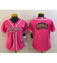 Women's Cincinnati Bengals Pink Team Big Logo With Patch Cool Base Stitched Baseball Jersey