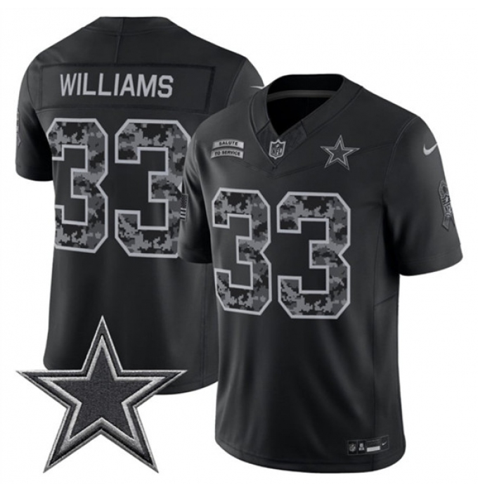 Men's Dallas Cowboys #33 Javonte Williams Black 2026 F.U.S.E. Salute to Service Limited Stitched Football Jersey