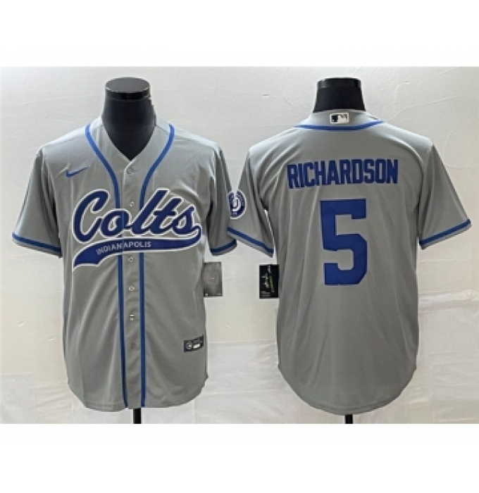 Men's Indianapolis Colts #5 Anthony Richardson Gray Cool Base Stitched Baseball Jersey
