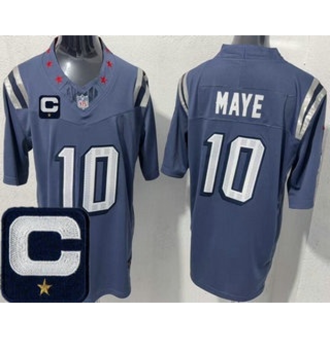 Men's New England Patriots #10 Drake Maye Limited Gray Rivalries Captain FUSE Vapor Jersey