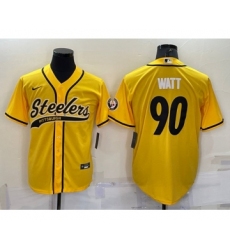 Men's Pittsburgh Steelers #90 T.J. Watt Gold With Patch Cool Base Stitched Baseball Jersey