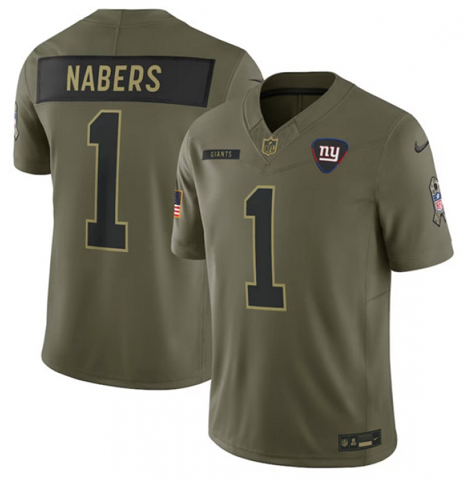 Men's New York Giants #1 Malik Nabers Olive 2025 Salute to Service Limited Football Stitched Jersey