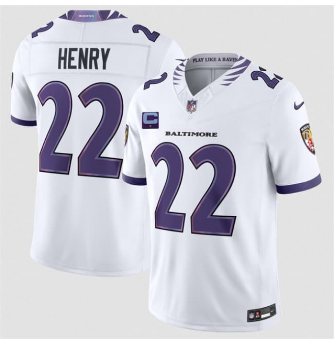 Men's Baltimore Ravens #22 Derrick Henry White 2026 With 1-Star C F.U.S.E. Vapor Limited Football Stitched Jersey