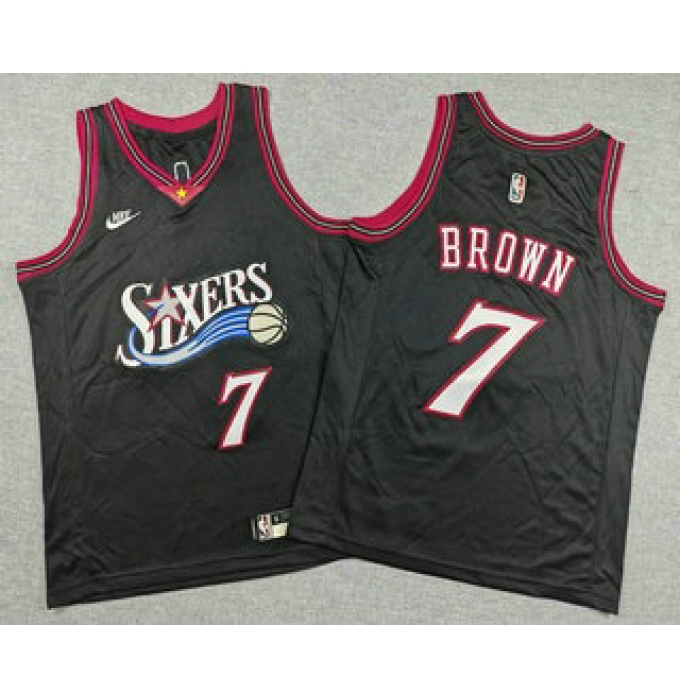 Youth Philadelphia 76ers #7 Jaylen Brown Black 2026 Classic Edition Stitched Jersey