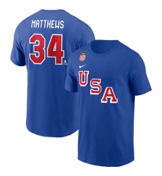 Men's US Hockey #34 Auston Matthews Royal 2026 Name & Number T-Shirt